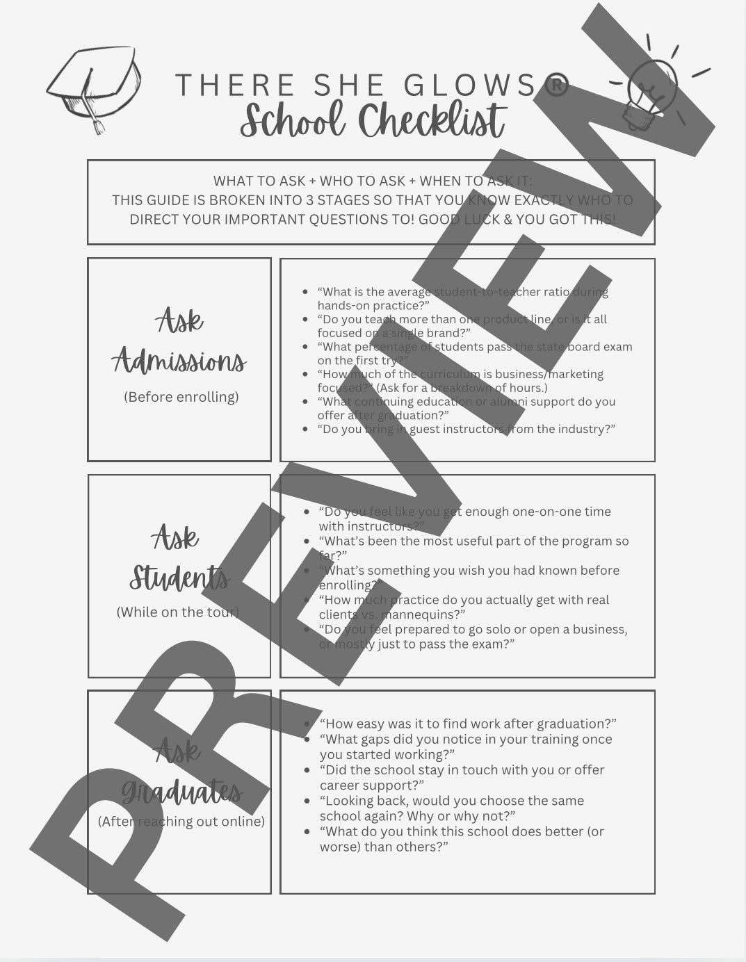 There She Glows School Checklist Questions